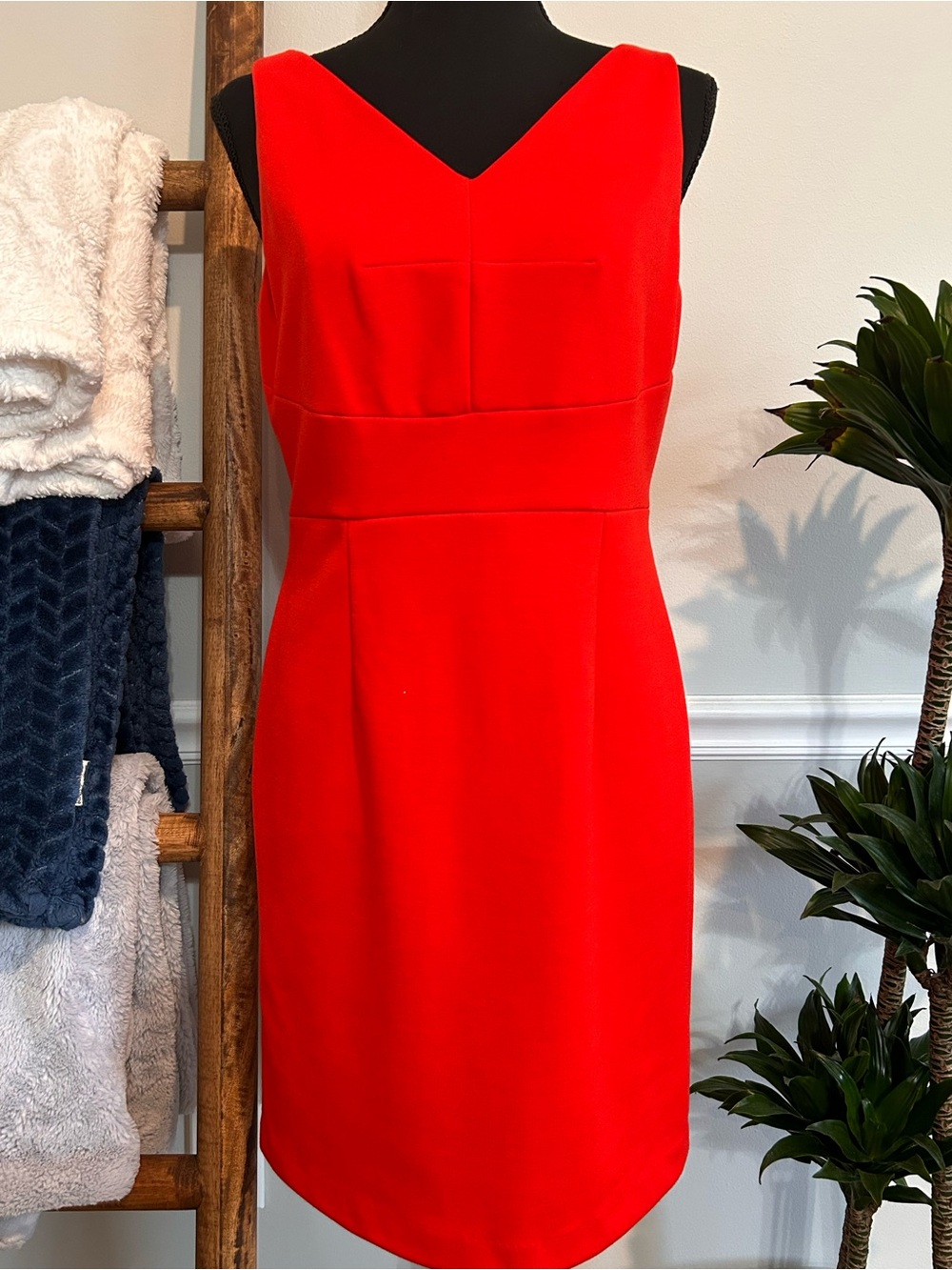 Sleeveless V-Neck Midi Dress in Red by Premise Dresses Size 6P
